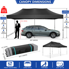 HOTEEL 10' x 20' Canopy Tent EZ Pop Up Party Tent Portable Instant Commercial Heavy Duty Outdoor Market Shelter Gazebo with Roller Bag