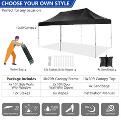 HOTEEL 10' x 20' Canopy Tent EZ Pop Up Party Tent Portable Instant Commercial Heavy Duty Outdoor Market Shelter Gazebo with Roller Bag