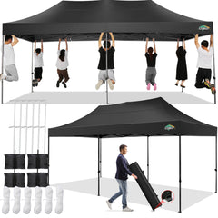 COBIZI 10x20 Pop up Canopy, Commercial Heavy Duty Canopy UPF 50+ All Weather Waterproof Outdoor Wedding Party Tents Gazebo with Roller Bag, Black