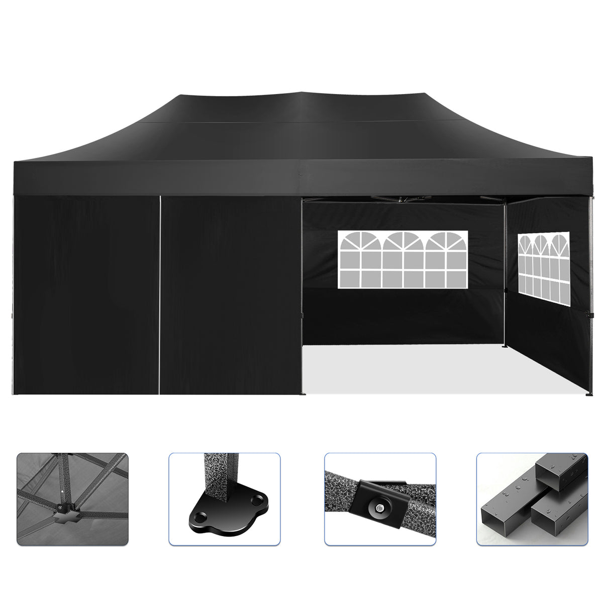 COBIZI 10x20 Pop up Canopy with 6 sidewalls Commercial Heavy Duty Canopy UPF 50+ All Weather Waterproof Outdoor Wedding Party Tents Gazebo with Roller Bag, Black