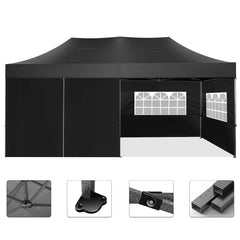 COBIZI 10x20 Pop up Canopy with 6 sidewalls Commercial Heavy Duty Canopy UPF 50+ All Weather Waterproof Outdoor Wedding Party Tents Gazebo with Roller Bag, Black