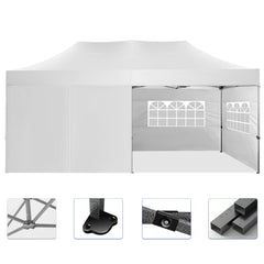 COBIZI 10x20 Pop up Canopy with 6 sidewalls Commercial Heavy Duty Canopy UPF 50+ All Weather Waterproof Outdoor Wedding Party Tents Gazebo with Roller Bag, Black