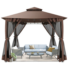 COBIZI 10'x10'Canopy with Mosquito Netting,Shade Tent for Party, Outdoor Activities, Backyard, Patio Lawn & Garden,Brown