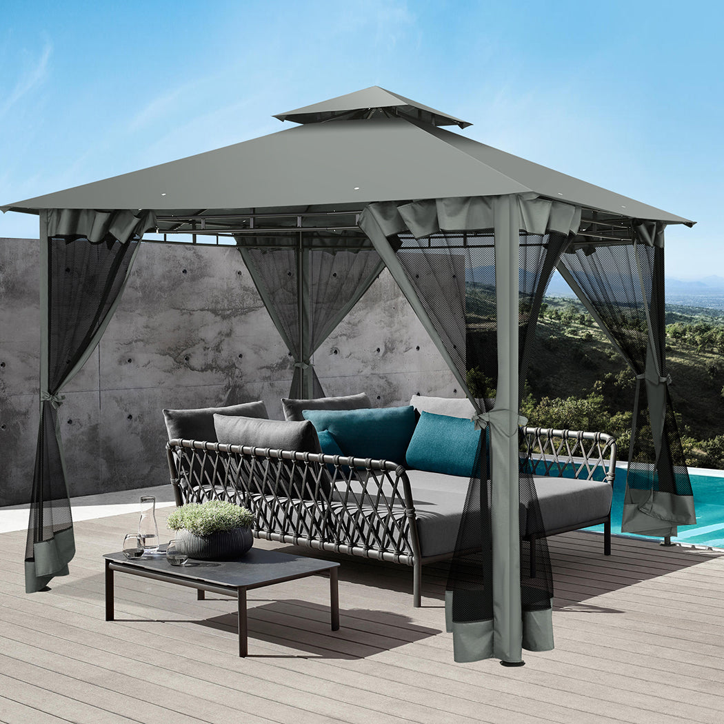 Hoteel 10x10 Gazebos for Patios, Canopy Tent Outdoor Gazebo Backyard Gazebo Patio with Mosquito Netting and Double Roof for Party, Wedding, BBQ and Event