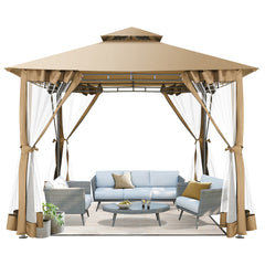 COBIZI 10'x10'Canopy with Mosquito Netting,Shade Tent for Party, Outdoor Activities, Backyard, Patio Lawn & Garden,Brown