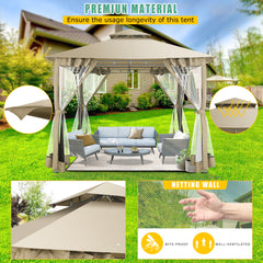 COBIZI Outdoor Gazebo,10'x10'Canopy with Mosquito Netting,Shade Tent for Party, Backyard, Patio Lawn & Garden,Khaki