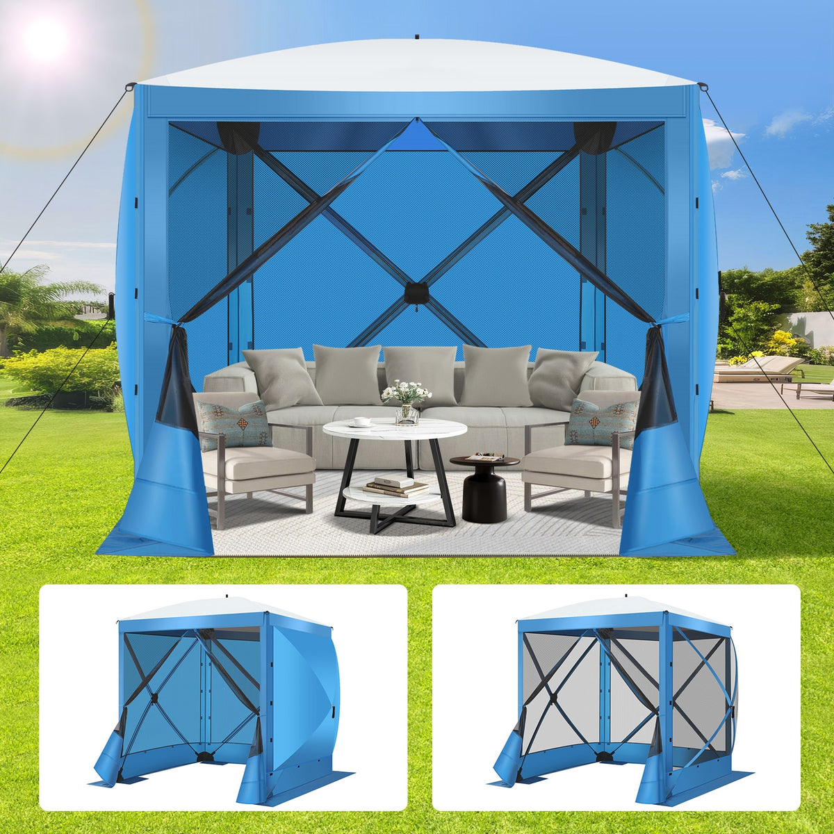 Hoteel 8 x 8 ft Pop-Up Portable Outdoor Camping Gazebo, Screen Room with Mosquito Nettings, Waterproof, UV, with Ground Stakes & Carry Bag