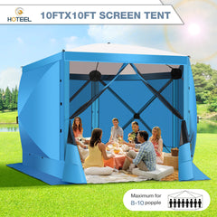 Hoteel 12x12ft Camping Gazebo Screen Tent, 6 Sided Pop-up Gazebo with Mesh Windows, Portable Carry Bag, Stakes, Waterproof, UV 50+, Large Shade Tents for Outdoor Camping, Backyard, Brown