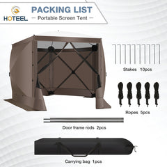 Hoteel 12x12ft Camping Gazebo Screen Tent, 6 Sided Pop-up Gazebo with Mesh Windows, Portable Carry Bag, Stakes, Waterproof, UV 50+, Large Shade Tents for Outdoor Camping, Backyard, Brown