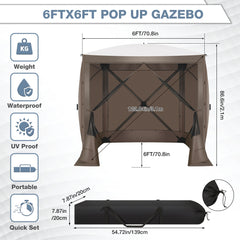 Hoteel 6 x 6 ft Pop-Up Portable Outdoor Camping Gazebo, Screen Room with Mosquito Nettings, Waterproof, UV, with Ground Stakes & Carry Bag