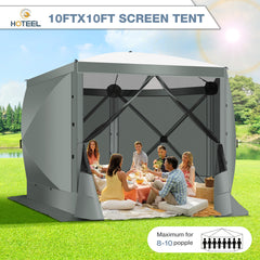 Hoteel 12x12ft Camping Gazebo Screen Tent, 6 Sided Pop-up Gazebo with Mesh Windows, Portable Carry Bag, Stakes, Waterproof, UV 50+, Large Shade Tents for Outdoor Camping, Backyard, Brown