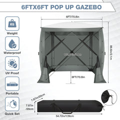 Hoteel 6 x 6 ft Pop-Up Portable Outdoor Camping Gazebo, Screen Room with Mosquito Nettings, Waterproof, UV, with Ground Stakes & Carry Bag