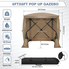 Hoteel 6 x 6 ft Pop-Up Portable Outdoor Camping Gazebo, Screen Room with Mosquito Nettings, Waterproof, UV, with Ground Stakes & Carry Bag