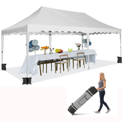 HOTEEL 10X20 Pop Up Canopy Tent, Outdoor Canopy with Wheeled Bag, for Parties, Wedding, Backyard, Camping, White