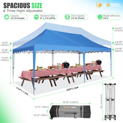 HOTEEL Canopy 10' x 20' Pop Up Canopy Tent Heavy Duty Waterproof Adjustable Commercial Instant Canopy Outdoor Party Canopy Parties,Wedding,Outside,Event,Portable Car Canopy,Blue