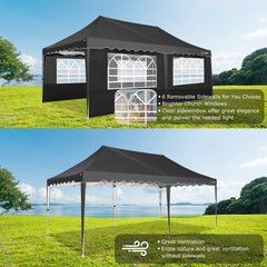 COBIZI 10x20 Pop Up Canopy Tents for Parties, Easy Up Canopy with Sidewalls Waterproof, Event Gazebo Canopy with Wheeled Bag & 4 Sandbags, Outdoor Tent for Patio,Wedding, Backyard, Camping, Black