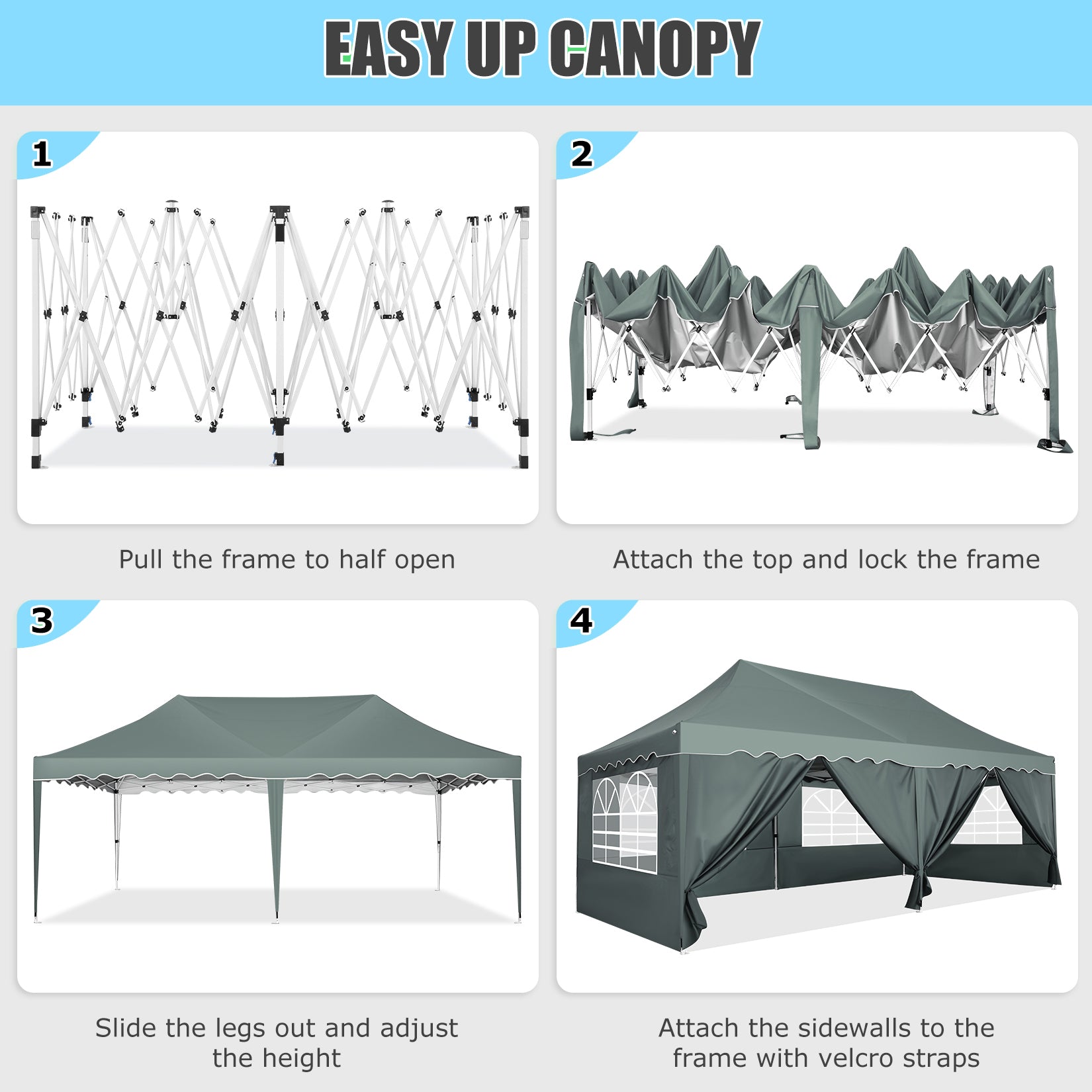 YUEBO Canopy 10' x 20' Pop Up Canopy Tent Heavy Duty Waterproof Adjust –  COBIZI