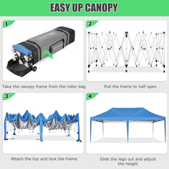 HOTEEL Canopy 10' x 20' Pop Up Canopy Tent Heavy Duty Waterproof Adjustable Commercial Instant Canopy Outdoor Party Canopy Parties,Wedding,Outside,Event,Portable Car Canopy,Blue