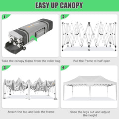 HOTEEL Canopy Tent 10X20 Pop Up Canopy,Outdoor Canopy with Wheeled Bag & Curled Edge,Ez Up Tents for Parties,Wedding,Backyard,Camping