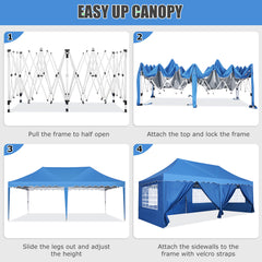 YUEBO Canopy 10' x 20' Pop Up Canopy Tent Heavy Duty Waterproof Adjustable Commercial Instant Canopy Outdoor Party Canopy Parties,Wedding,Outside Patio,Event,Backyard,Blue