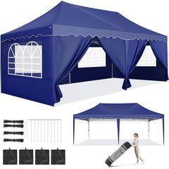 HOTEEL 10x20 Pop up Canopy with 6 Sidewalls, Waterproof Tent for Parties Wedding Event, Commercial Outdoor Wedding Party Tents with Roller Bag, Stakes, Ropes & Sandbags