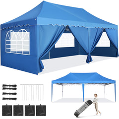 HOTEEL 10x20 Pop up Canopy Tent Commercial Instant Canopy with 6 Sidewalls & Roller Bag, UPF 50+ All Season Portable Tent for Parties Beach Camping Party Event Shelter Sun Shade