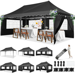 HOTEEL 10x20 Pop up Canopy with 6 Sidewalls, Waterproof Tent for Parties Wedding Event, Commercial Outdoor Wedding Party Tents with Roller Bag, Stakes, Ropes & Sandbags