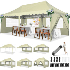 HOTEEL 10x20 Pop up Canopy with 6 Sidewalls, Waterproof Tent for Parties Wedding Event, Commercial Outdoor Wedding Party Tents with Roller Bag, Stakes, Ropes & Sandbags