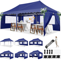 HOTEEL 10x20 Pop up Canopy with 6 Sidewalls, Waterproof Tent for Parties Wedding Event, Commercial Outdoor Wedding Party Tents with Roller Bag, Stakes, Ropes & Sandbags