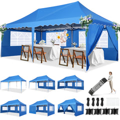 HOTEEL 10x20 Pop up Canopy with 6 Sidewalls, Waterproof Tent for Parties Wedding Event, Commercial Outdoor Wedding Party Tents with Roller Bag, Stakes, Ropes & Sandbags