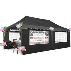 HOTEEL 10x20 Pop up Canopy with 6 Sidewalls, Waterproof Tent for Parties Wedding Event, Commercial Outdoor Wedding Party Tents with Roller Bag, Stakes, Ropes & Sandbags