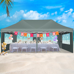 HOTEEL 10x20 Pop up Canopy with 6 Sidewalls, Waterproof Tent for Parties Wedding Event, Commercial Outdoor Wedding Party Tents with Roller Bag, Stakes, Ropes & Sandbags