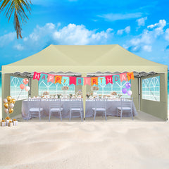 HOTEEL 10x20 Pop up Canopy with 6 Sidewalls, Waterproof Tent for Parties Wedding Event, Commercial Outdoor Wedding Party Tents with Roller Bag, Stakes, Ropes & Sandbags