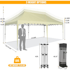 HOTEEL 10x20 Pop up Canopy with 6 Sidewalls, Waterproof Tent for Parties Wedding Event, Commercial Outdoor Wedding Party Tents with Roller Bag, Stakes, Ropes & Sandbags