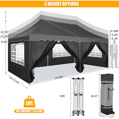 HOTEEL 10x20 Pop up Canopy with 6 Sidewalls, Waterproof Tent for Parties Wedding Event, Commercial Outdoor Wedding Party Tents with Roller Bag, Stakes, Ropes & Sandbags