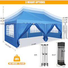 HOTEEL 10x20 Pop up Canopy Tent Commercial Instant Canopy with 6 Sidewalls & Roller Bag, UPF 50+ All Season Portable Tent for Parties Beach Camping Party Event Shelter Sun Shade