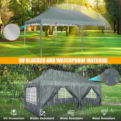 HOTEEL 10x20 Pop up Canopy with 6 Sidewalls, Waterproof Tent for Parties Wedding Event, Commercial Outdoor Wedding Party Tents with Roller Bag, Stakes, Ropes & Sandbags