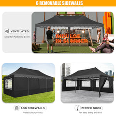 HOTEEL 10x20 Pop up Canopy with 6 Sidewalls, Waterproof Tent for Parties Wedding Event, Commercial Outdoor Wedding Party Tents with Roller Bag, Stakes, Ropes & Sandbags