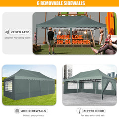 HOTEEL 10x20 Pop up Canopy with 6 Sidewalls, Waterproof Tent for Parties Wedding Event, Commercial Outdoor Wedding Party Tents with Roller Bag, Stakes, Ropes & Sandbags