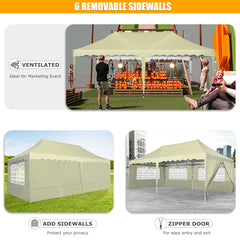 HOTEEL 10x20 Pop up Canopy with 6 Sidewalls, Waterproof Tent for Parties Wedding Event, Commercial Outdoor Wedding Party Tents with Roller Bag, Stakes, Ropes & Sandbags