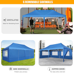 HOTEEL 10x20 Pop up Canopy Tents with Removeble Sidewalls,Outdoor Gazebo with Wheeled Bag & 4 Sandbags,for Patio,Wedding,Backyard,Camping,Parties,Event,Blue