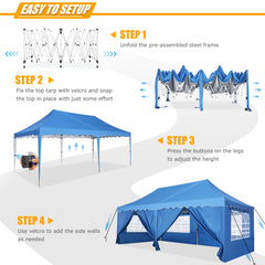 HOTEEL 10x20 Pop up Canopy with 6 Sidewalls, Waterproof Tent for Parties Wedding Event, Commercial Outdoor Wedding Party Tents with Roller Bag, Stakes, Ropes & Sandbags