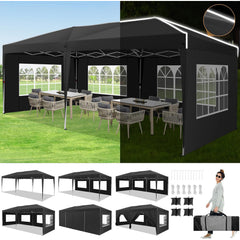 HOTEEL 10x20 Pop Up Canopy with Sidewalls,Easy Up Canopy Tent with Carry Bag,Outdoor Canopies with 4 Sandbags,Large Tents for Outdoor Events,Wedding,Backyard,Commercial,Black