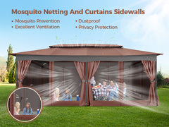 Hoteel Heavy-Duty 12'x20' Canopy Gazebo with Double Roofs,Waterproof Party Tent & Shelter for Outdoor Use, Featuring Mosquito Nettings, Privacy Screens - Ideal for Backyard, Garden, Lawn - Khaki