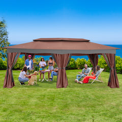 COBIZI Outdoor Gazebo 12x20 Patio Gazebo with Netting and Curtains Waterproof Gazebo with Double Roof Large Backyard Gazebo with Metal Steel Frame for Deck, Backyard, Lawn, Party, Garden, Khaki