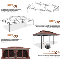 COBIZI Outdoor Gazebo 12x20 Patio Gazebo with Netting and Curtains Waterproof Gazebo with Double Roof Large Backyard Gazebo with Metal Steel Frame for Deck, Backyard, Lawn, Party, Garden, Khaki