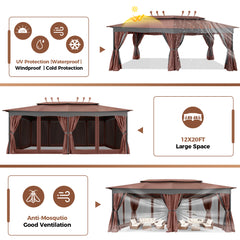 COBIZI Outdoor Gazebo 12x20 Patio Gazebo with Netting and Curtains Waterproof Gazebo with Double Roof Large Backyard Gazebo with Metal Steel Frame for Deck, Backyard, Lawn, Party, Garden, Khaki