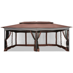 Hoteel 12x20 Outdoor Gazebo Heavy Duty Gazebo Sun Shade Canopy Tent with 4 Sandbags, Waterproof, Double Tiers & Mesh Netting for Lawn, Garden, Backyard & Deck, Khaki