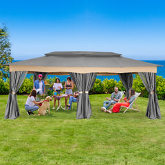 COBIZI Outdoor Gazebo 12x20 Patio Gazebo with Netting and Curtains Waterproof Gazebo with Double Roof Large Backyard Gazebo with Metal Steel Frame for Deck, Backyard, Lawn, Party, Garden, Khaki