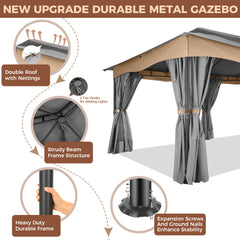 COBIZI Outdoor Gazebo 12x20 Patio Gazebo with Netting and Curtains Waterproof Gazebo with Double Roof Large Backyard Gazebo with Metal Steel Frame for Deck, Backyard, Lawn, Party, Garden, Khaki